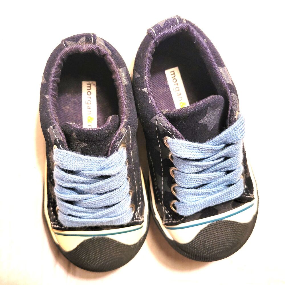 Morgan & Milo Sneaker Kids 6.5 Navy Blue Suede Shoes STARS Lace Up Casual Unisex